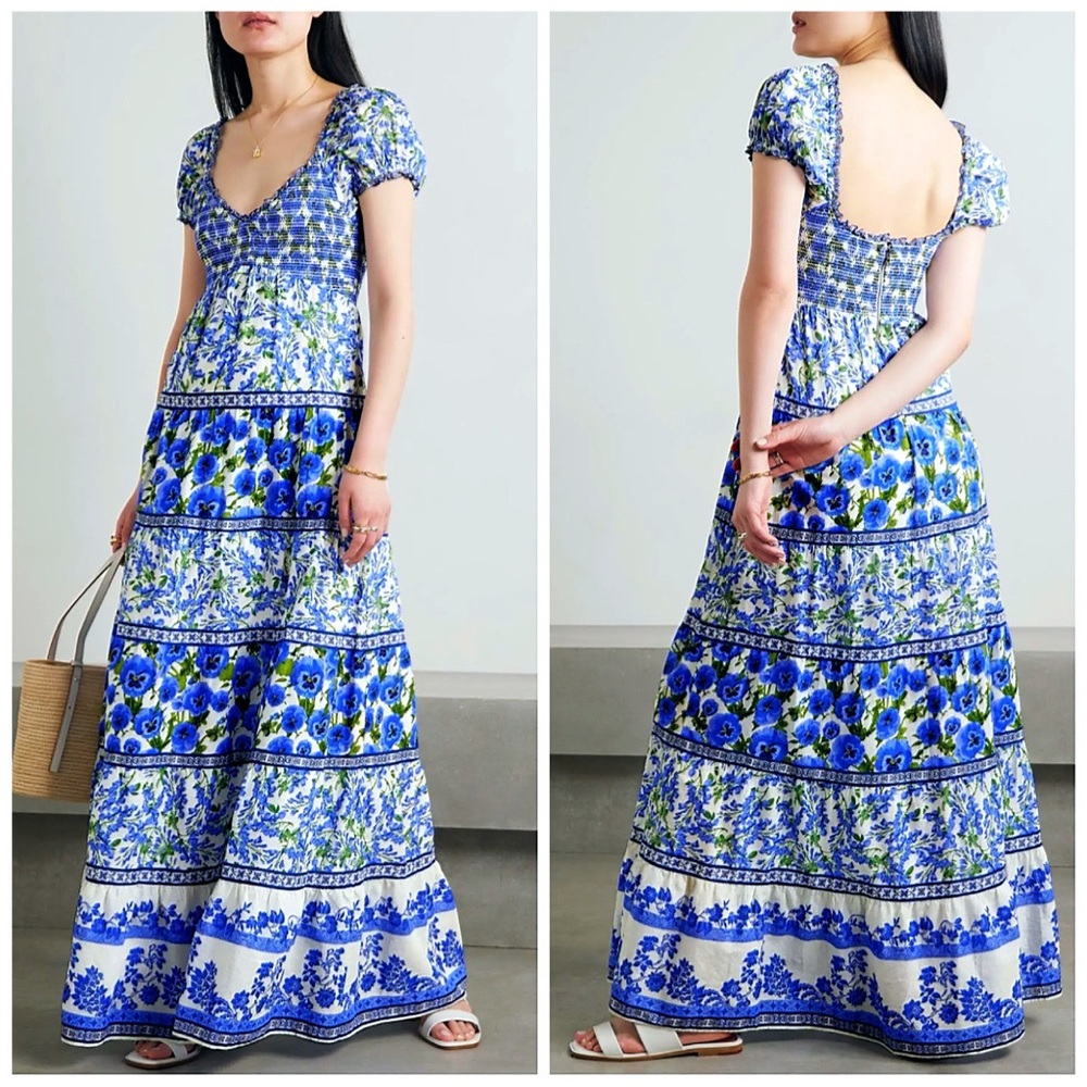 Alice + Olivia Rosalyn Floral Puff Sleeve Blue Maxi Dress - Picture 14 of 16